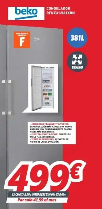 Mi electro Beko Congelador RFNE312I31XBN oferta