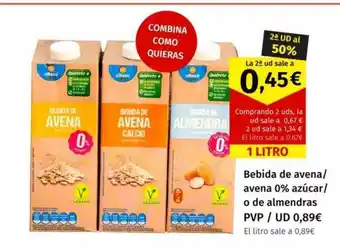 Maskom Supermercados Bebida de avena, avena 0% azúcar o de almendras oferta