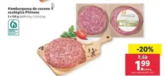 Lidl Hamburguesa de Vacuno Ecológica pirineos oferta