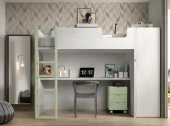 Cama alta 90x190 con escritorio y armario modelo ardali