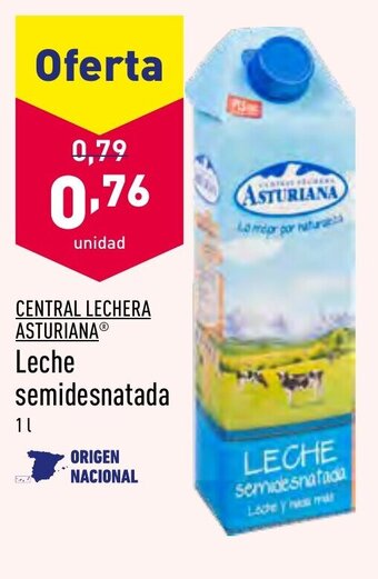 ALDI Central Lechera Asturiana Leche semidesnatada 1L oferta