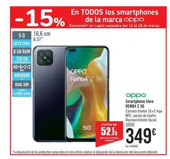 Carrefour Oppo Smartphone libre RENO4 Z 5G oferta