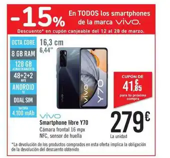 Carrefour Vivo Smartphone libre Y70 oferta