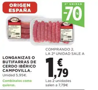 Hipercor Longanizas o butifarras de cerdo ibérico campovilla oferta