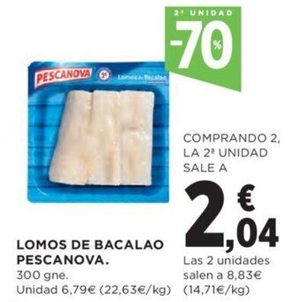 Hipercor Lomos de bacalao pescanova oferta