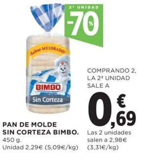 Hipercor Pan de molde sin corteza bimbo oferta