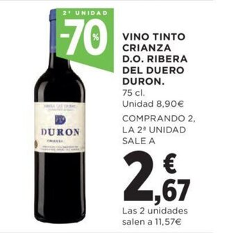Hipercor Vino tinto crianza D.O. ribera del duero duron oferta