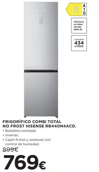 Hipercor Frigorífio combi total no frost hisense RB440N4ACD oferta