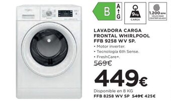 Hipercor Lavadora carga frontal whirlpool FFB 9258 WV SP oferta