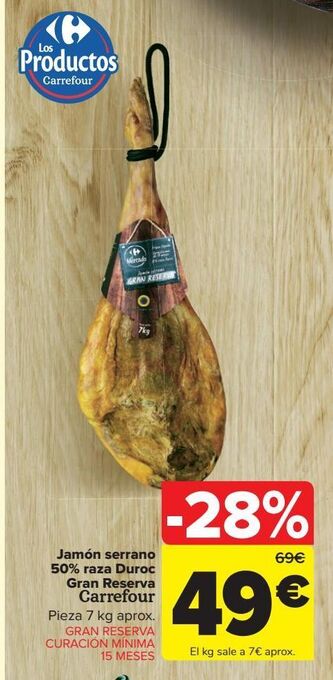 Carrefour Jamón serrano 50% raza duroc gran reserva carrefour oferta