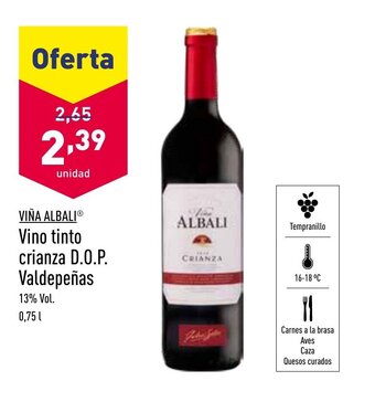 ALDI Viña Albali Vino tinto crianza D.O.P. Valdepeñas 0,75l oferta