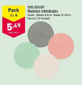 ALDI Home Creation Manteles individuales pack de 4 oferta