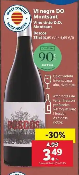 Lidl Boscos Vi Negre DO Montsant 75cl oferta