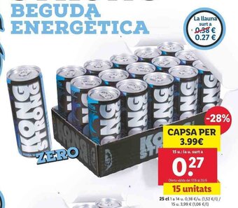 Lidl Kong Strong Beguda Energètica zero 25cl oferta