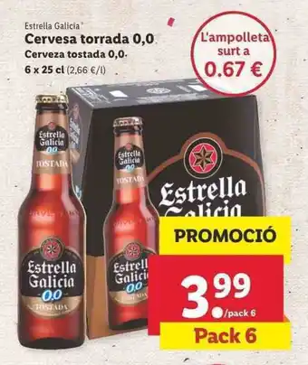 Lidl Estrella Galicia Cervesa torrada 0,0 6x25cl oferta