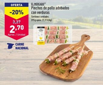 ALDI EL MERCADO pinchos de pollo adobados con verduras oferta