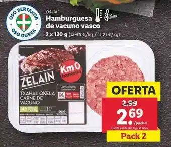 Lidl Zelain Hamburguesa de vacuno vasco 2x120g oferta