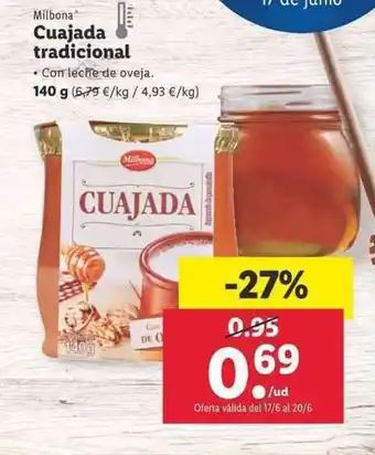 Lidl Milbona Cuajada tradicional 140g oferta