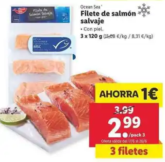 Lidl Ocean Sea Filete de salmón salvaje 3x120g oferta