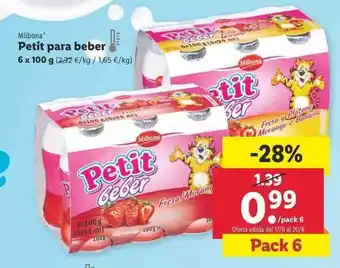 Lidl Milbona Petit para beber 6x100g oferta