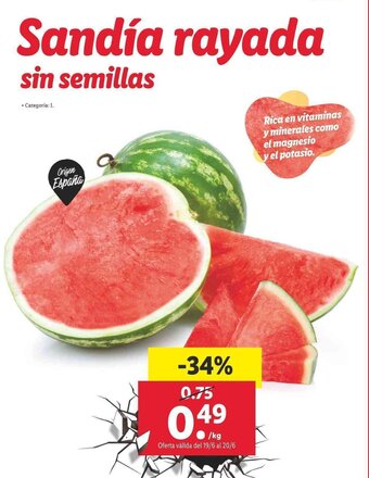 Lidl Sandía rayada sin semillas oferta