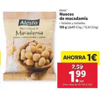 Lidl Alesto Nueces de macadamia 125g oferta