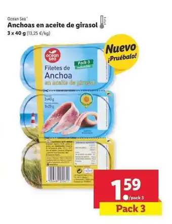 Lidl Ocean Sea Anchoas en aceite de girasol 3x40g oferta