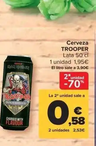 Carrefour Cerveza trooper lata 2a unidad -70% oferta
