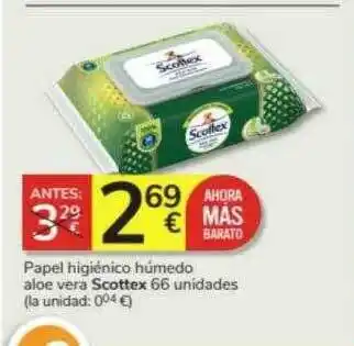 Consum Papel higiénico húrnedo aloe vera scottex 66 oferta