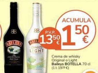 Consum Crema de whisky original o light baileys botella oferta