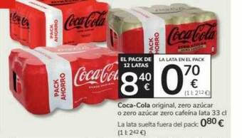 Consum Coca-cola original zero azúcar o zero azúcar zero cafeína lata oferta