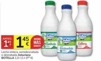Consum Leche entera semidesnatada o desnatada asturiana botella oferta