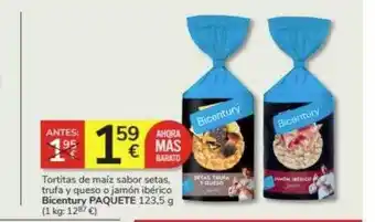 Consum Tortitas de maíz sabor setas trufa y queso o jamón ibérico bicentury paquete oferta