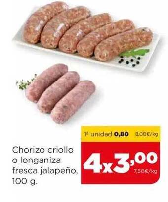 Alimerka Chorizo criollo o longaniza fresca jalapeño oferta