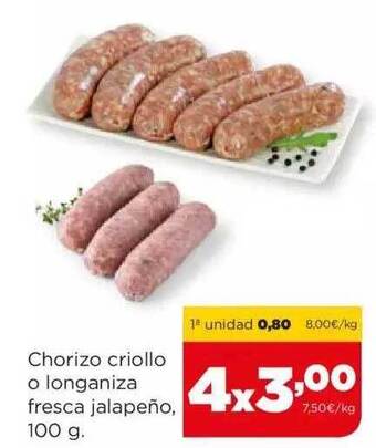 Alimerka Chorizo criollo o longaniza fresca jalapeño oferta