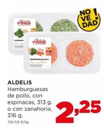 Alimerka Aldelis hamburguesas de pollo con espinacas o con zanahoria oferta