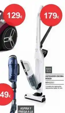 Milar 129€ 179€ bateria 25.2v aspirador escoba bosch 88h32551 2 de aspiración autonomia hana 55 min. oferta