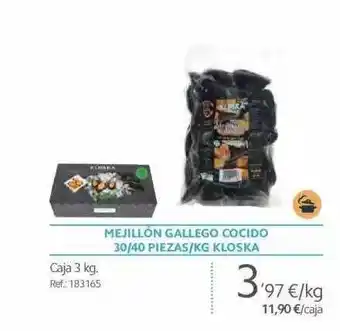 Makro MEJILLÖN GALLEGO COCIDO 30 ̸ 40 PIEZAS ̸ KG KLOSKA oferta