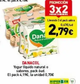 Hiperber Danacol Yogur Liquido Natural o Sabores Pack 6ud oferta