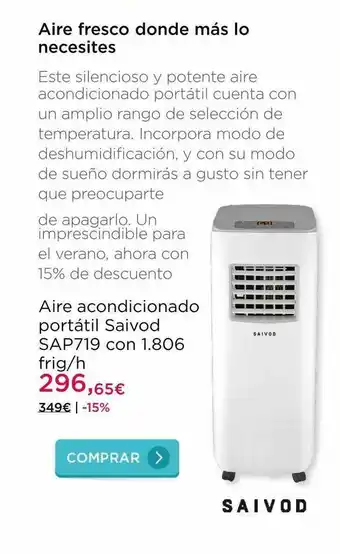 La tienda en casa Aire acondicionado portátil saivod sap719 con 1.806 frig h oferta