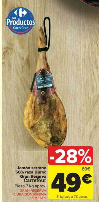 Carrefour Jamón serrano 50% raza duroc gran reserva carrefour oferta
