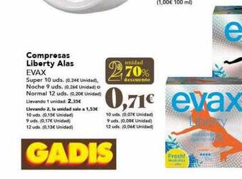 Gadis 2a unidad 70% descuento compresas liberty alas evax oferta