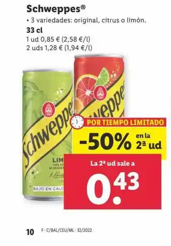 Lidl -50% en la 2a ud schweppes oferta