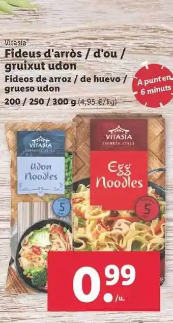 Lidl Vitasia fideos de arroz de huevo grueso udon oferta
