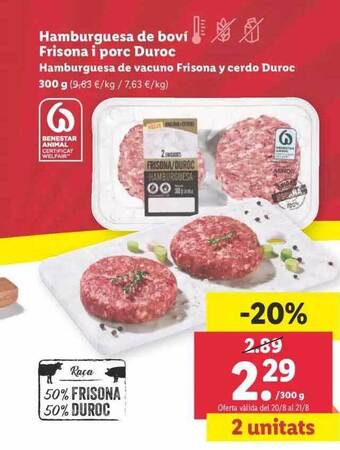 Lidl Hamburguesa de vacuno frisona y cerdo duroc oferta