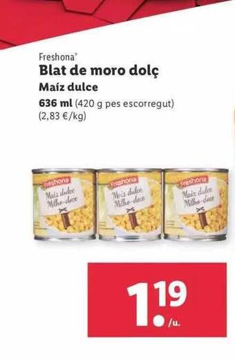 Lidl Freshona maíz dulce oferta