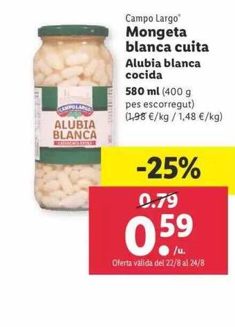 Lidl Campo largo alubia blanca cocida oferta