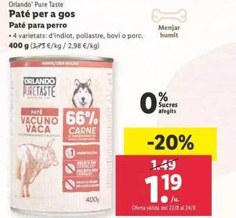 Lidl Orlando pure taste paté para perro oferta