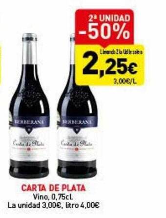 Hiperber 2a unidad -50% carta de plata vino oferta