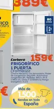 Tiendas Electrón Corbero frigorífico 1 puerta cf1pm8022 80 litros 159€ control mecanico con termostato poder de congelación 2kg/24h, aut oferta